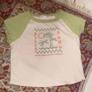 Billabong Cream and Green Surf Shop Tee